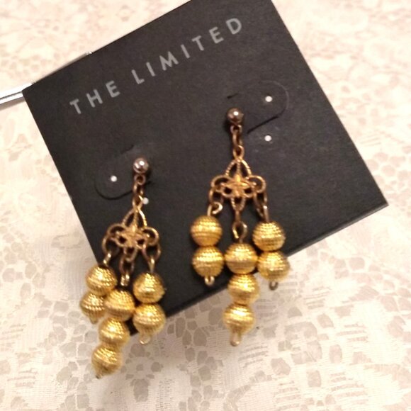 Vintage Gold Tone Round Beads Dangle Drop Earrings Timeless VTG Jewelry - Picture 7 of 8